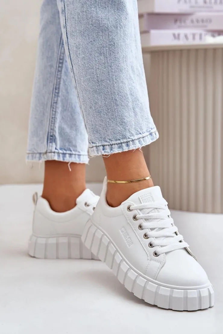 Big Star Shoes Ocieplane Sneakersy Damskie Big Star MM274616 Białe Biały