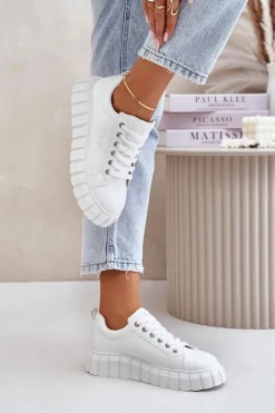 Big Star Shoes Ocieplane Sneakersy Damskie Big Star MM274616 Białe Biały