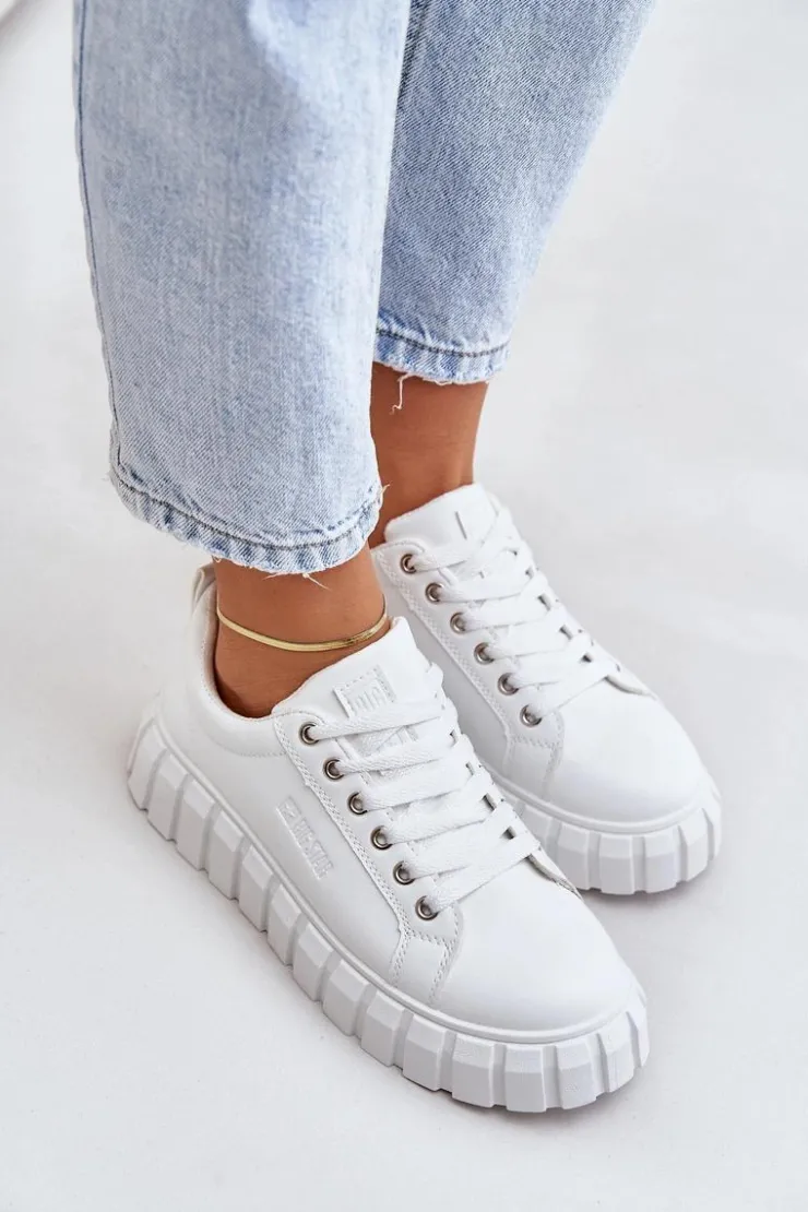 Big Star Shoes Ocieplane Sneakersy Damskie Big Star MM274616 Białe Biały