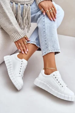 Big Star Shoes Ocieplane Sneakersy Damskie Big Star MM274616 Białe Biały