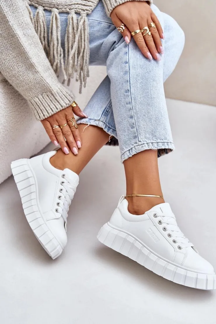 Big Star Shoes Ocieplane Sneakersy Damskie Big Star MM274616 Białe Biały