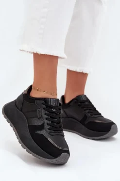 Big Star Shoes Buty Sportowe Big Star|Sneakersy Damskie*Ocieplane Sneakersy Damskie Na Platformie Big Star SS274007 HI-POLY SYSTEM Czarne Czarny