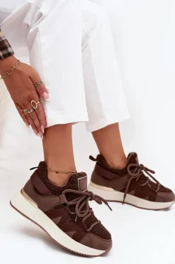 Damskie Boto Ocieplane Sneakersy Damskie Na Platformie Brązowe Juvira