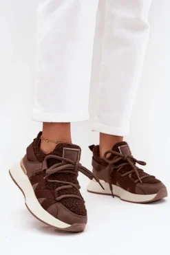 Damskie Boto Ocieplane Sneakersy Damskie Na Platformie Brązowe Juvira