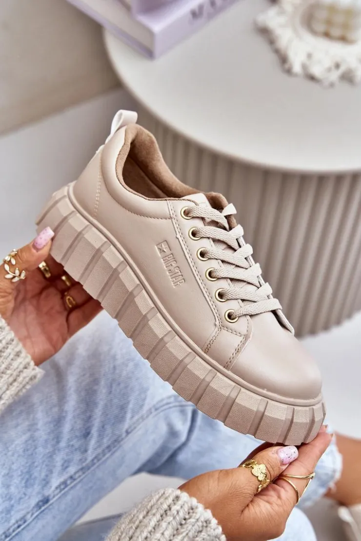 Damskie Big Star Shoes Ocieplane Sneakersy Damskie Big Star MM274618 Beżowe