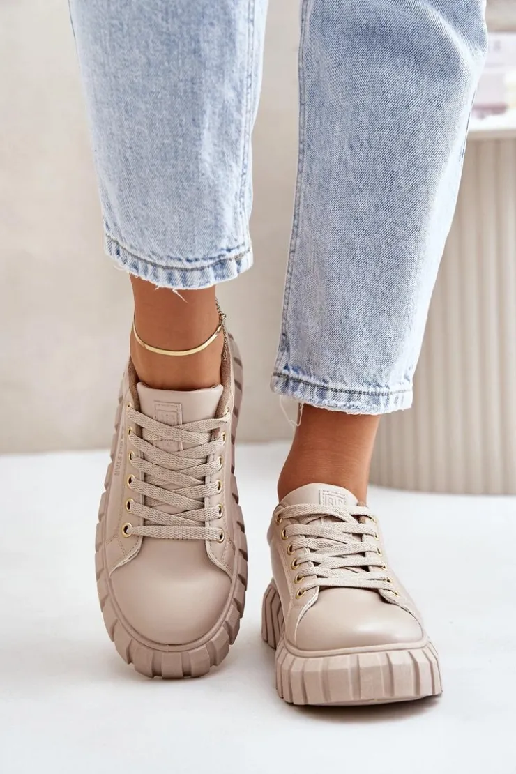 Damskie Big Star Shoes Ocieplane Sneakersy Damskie Big Star MM274618 Beżowe