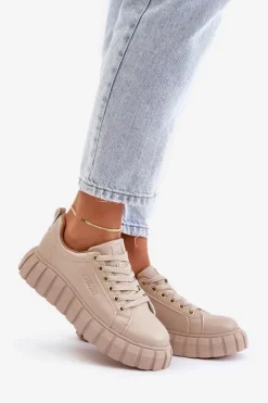 Damskie Big Star Shoes Ocieplane Sneakersy Damskie Big Star MM274618 Beżowe