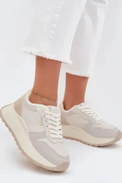 Sale Big Star Shoes Ocieplane Sneakersy Damskie Na Platformie Big Star SS274008 HI-POLY SYSTEM Jasnobeżowe Biały