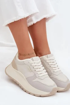 Sale Big Star Shoes Ocieplane Sneakersy Damskie Na Platformie Big Star SS274008 HI-POLY SYSTEM Jasnobeżowe Biały