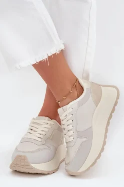 Sale Big Star Shoes Ocieplane Sneakersy Damskie Na Platformie Big Star SS274008 HI-POLY SYSTEM Jasnobeżowe Biały