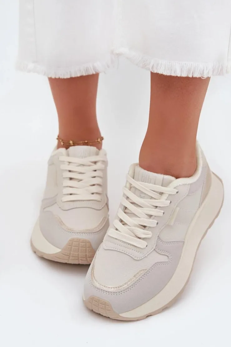 Sale Big Star Shoes Ocieplane Sneakersy Damskie Na Platformie Big Star SS274008 HI-POLY SYSTEM Jasnobeżowe Biały