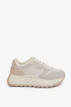 Sale Big Star Shoes Ocieplane Sneakersy Damskie Na Platformie Big Star SS274008 HI-POLY SYSTEM Jasnobeżowe Biały