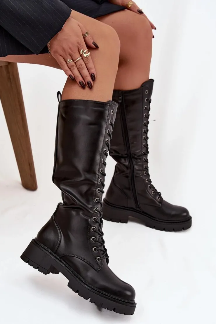 Damskie Boto Ocieplane Sznurowane Kozaki Glany Damskie Czarne Novissa