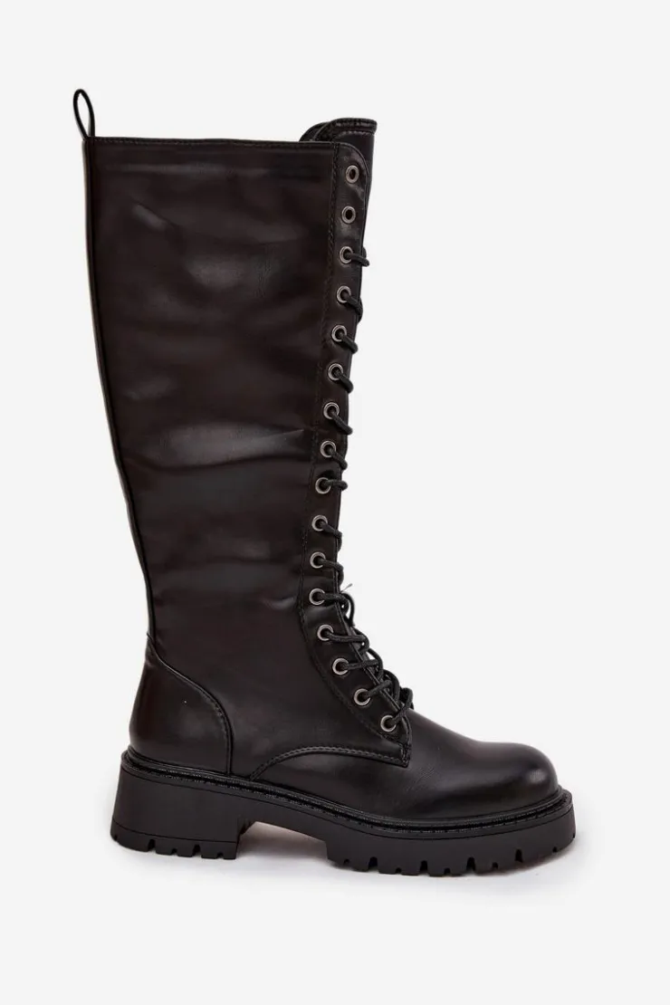 Damskie Boto Ocieplane Sznurowane Kozaki Glany Damskie Czarne Novissa