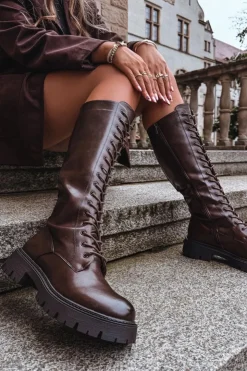 Clearance Boto Ocieplane Sznurowane Kozaki Damskie Czekoladowe Meliora