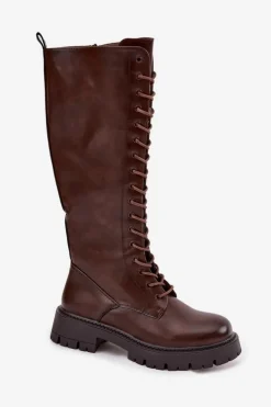 Clearance Boto Ocieplane Sznurowane Kozaki Damskie Czekoladowe Meliora