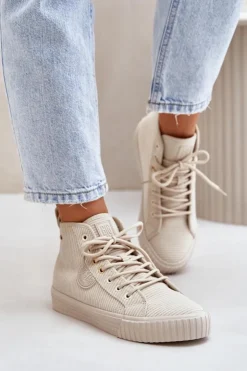 Big Star Shoes Trampki Ocieplane|Trampki Damskie Big Star*Ocieplane Sztruksowe Trampki Damskie Big Star OO274771 Hi-Poly System Beżowe