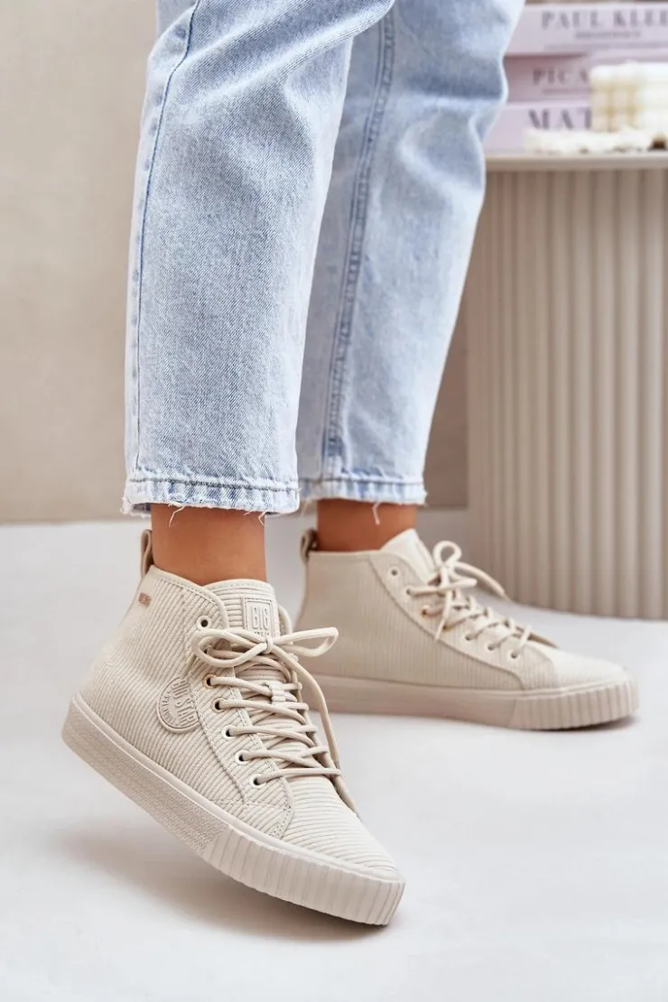 Big Star Shoes Trampki Ocieplane|Trampki Damskie Big Star*Ocieplane Sztruksowe Trampki Damskie Big Star OO274771 Hi-Poly System Beżowe