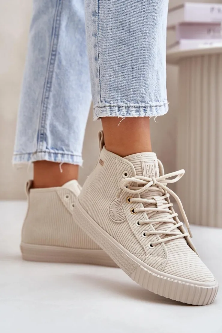 Big Star Shoes Trampki Ocieplane|Trampki Damskie Big Star*Ocieplane Sztruksowe Trampki Damskie Big Star OO274771 Hi-Poly System Beżowe