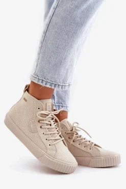 Big Star Shoes Trampki Ocieplane|Trampki Damskie Big Star*Ocieplane Sztruksowe Trampki Damskie Big Star OO274771 Hi-Poly System Beżowe