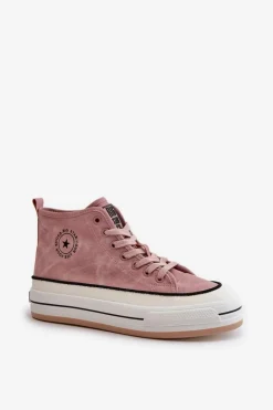 Big Star Shoes Trampki Ocieplane|Trampki Damskie Big Star*Ocieplane Trampki Damskie Na Platformie Eko Skórzane Big Star OO274068 Różowe Różowy