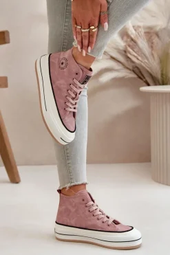 Big Star Shoes Trampki Ocieplane|Trampki Damskie Big Star*Ocieplane Trampki Damskie Na Platformie Eko Skórzane Big Star OO274068 Różowe Różowy