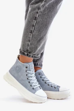 Big Star Shoes Ocieplane Trampki Damskie Na Platformie Big Star OO274072 e Niebieski