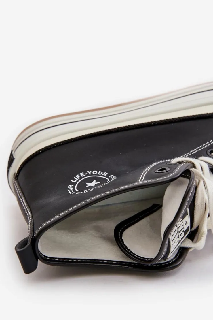 Big Star Shoes Trampki Ocieplane|Trampki Damskie Big Star*Ocieplane Trampki Damskie Na Platformie Eko Skórzane Big Star OO274062 Czarne Czarny