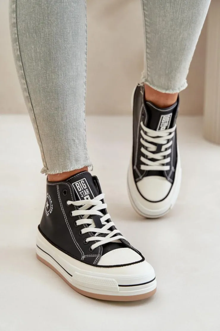 Big Star Shoes Trampki Ocieplane|Trampki Damskie Big Star*Ocieplane Trampki Damskie Na Platformie Eko Skórzane Big Star OO274062 Czarne Czarny