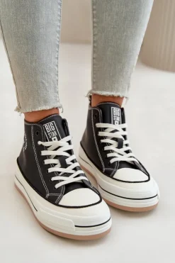 Big Star Shoes Trampki Ocieplane|Trampki Damskie Big Star*Ocieplane Trampki Damskie Na Platformie Eko Skórzane Big Star OO274062 Czarne Czarny