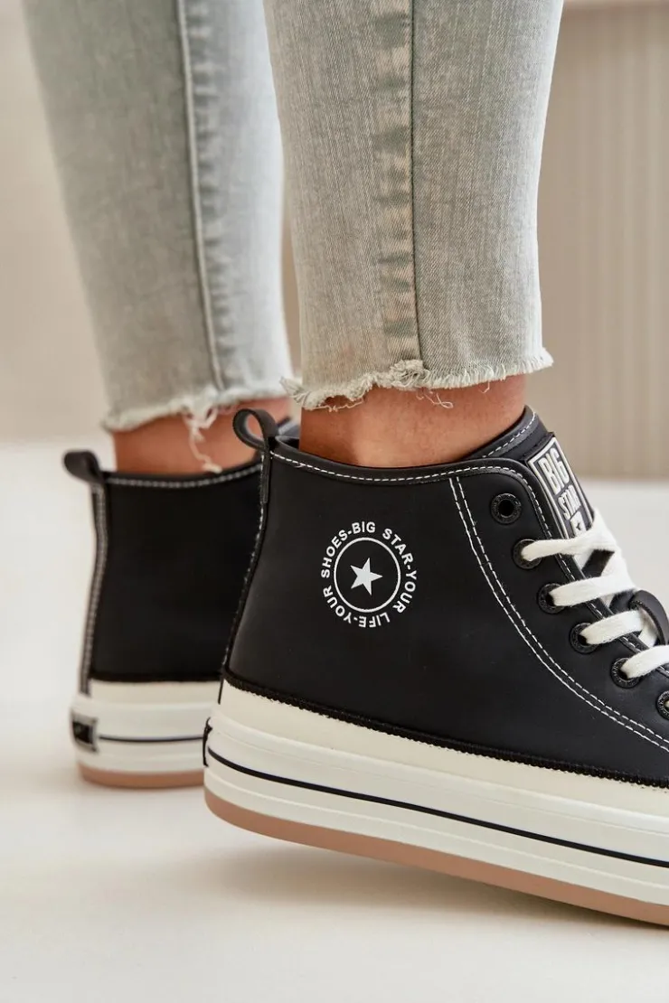 Big Star Shoes Trampki Ocieplane|Trampki Damskie Big Star*Ocieplane Trampki Damskie Na Platformie Eko Skórzane Big Star OO274062 Czarne Czarny