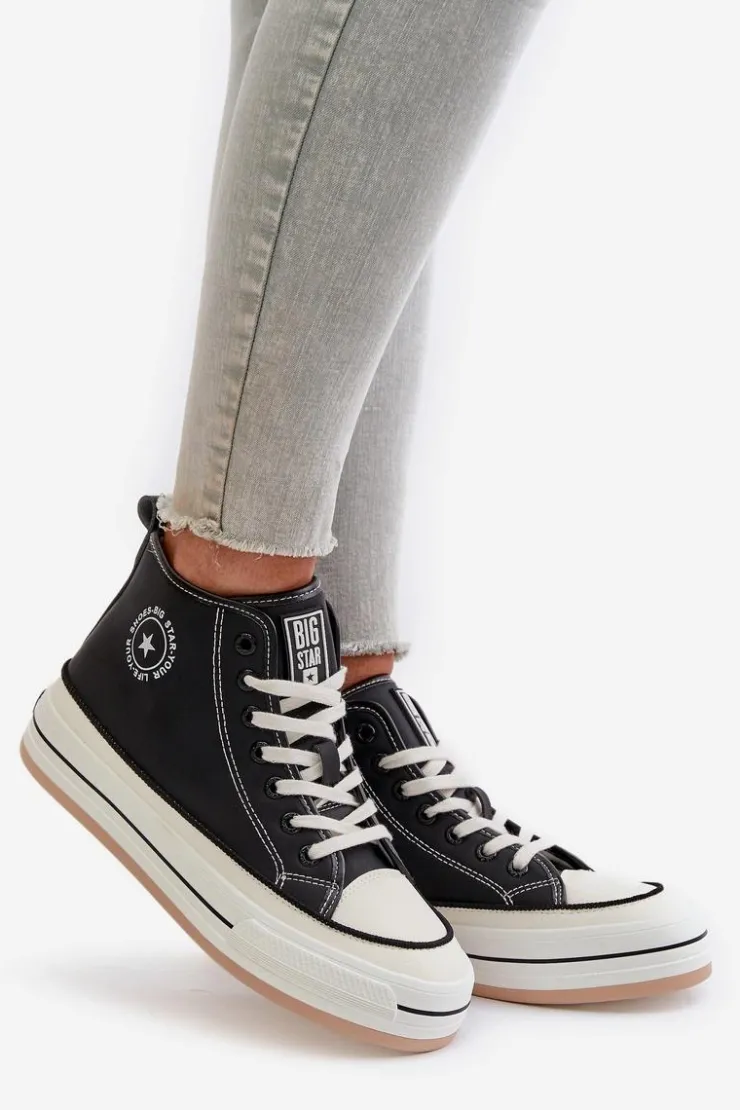 Big Star Shoes Trampki Ocieplane|Trampki Damskie Big Star*Ocieplane Trampki Damskie Na Platformie Eko Skórzane Big Star OO274062 Czarne Czarny