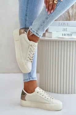 New Big Star Shoes Ocieplane Trampki Damskie Na Platformie Big Star OO274A454 Beżowe Beżowy