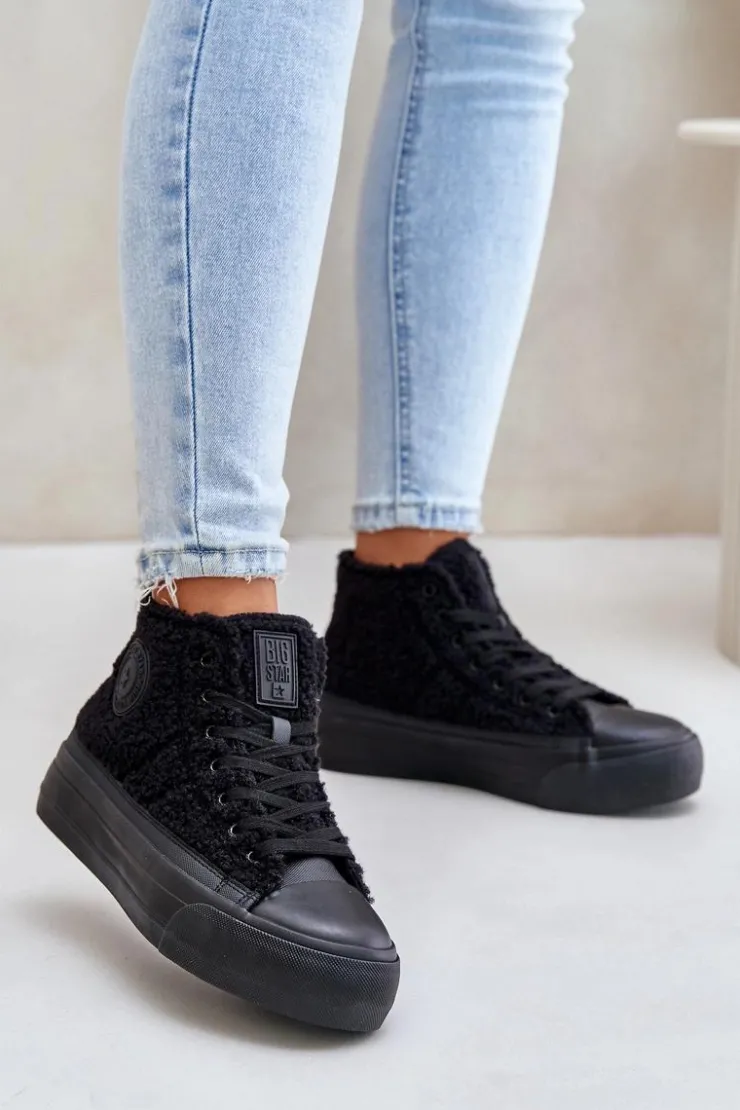 Sale Big Star Shoes Ocieplane Trampki Damskie Z Futerkiem Typu Baranek Big Star OO274A443 Czarne