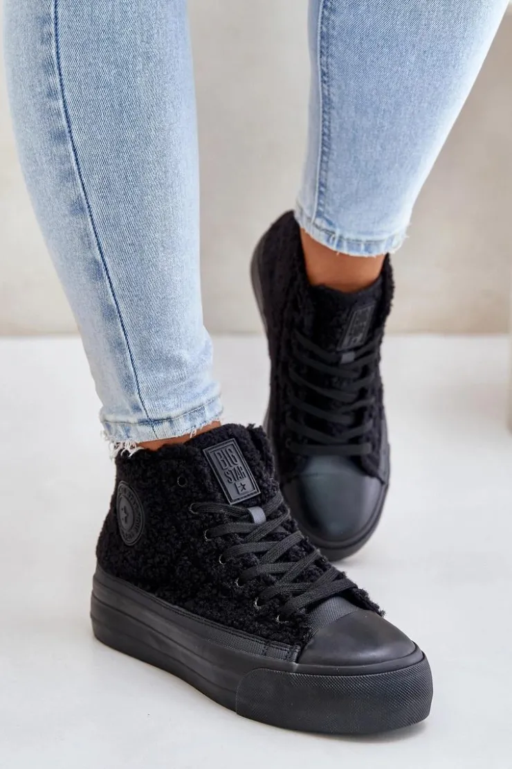 Sale Big Star Shoes Ocieplane Trampki Damskie Z Futerkiem Typu Baranek Big Star OO274A443 Czarne