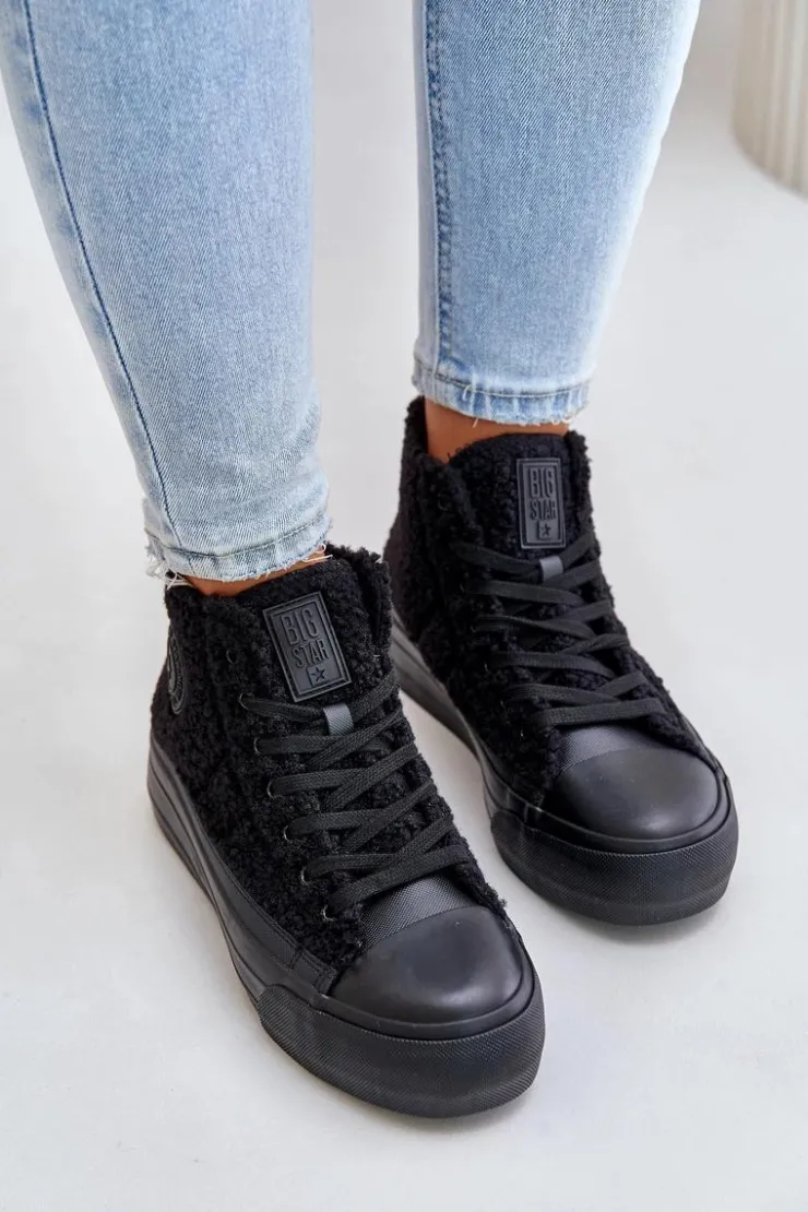Sale Big Star Shoes Ocieplane Trampki Damskie Z Futerkiem Typu Baranek Big Star OO274A443 Czarne