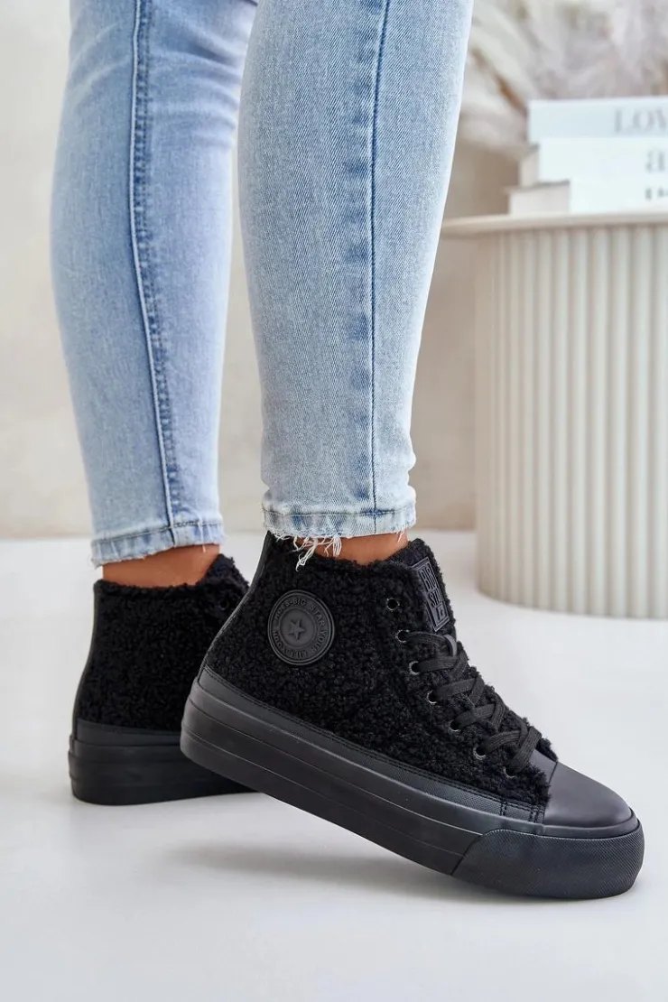 Sale Big Star Shoes Ocieplane Trampki Damskie Z Futerkiem Typu Baranek Big Star OO274A443 Czarne