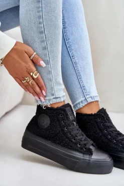 Sale Big Star Shoes Ocieplane Trampki Damskie Z Futerkiem Typu Baranek Big Star OO274A443 Czarne