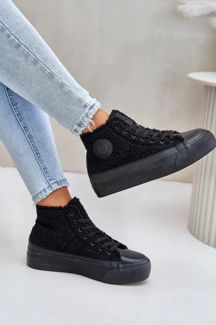 Sale Big Star Shoes Ocieplane Trampki Damskie Z Futerkiem Typu Baranek Big Star OO274A443 Czarne
