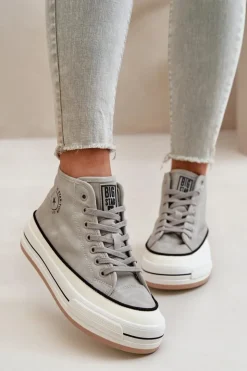 Big Star Shoes Trampki Ocieplane|Trampki Damskie Big Star*Ocieplane Trampki Damskie Na Platformie Eko Skórzane Big Star OO274070 Szare