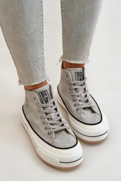 Big Star Shoes Trampki Ocieplane|Trampki Damskie Big Star*Ocieplane Trampki Damskie Na Platformie Eko Skórzane Big Star OO274070 Szare