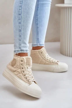 Damskie Big Star Shoes Ocieplane Trampki Damskie Z Futerkiem Typu Baranek Big Star OO274A444 Beżowe