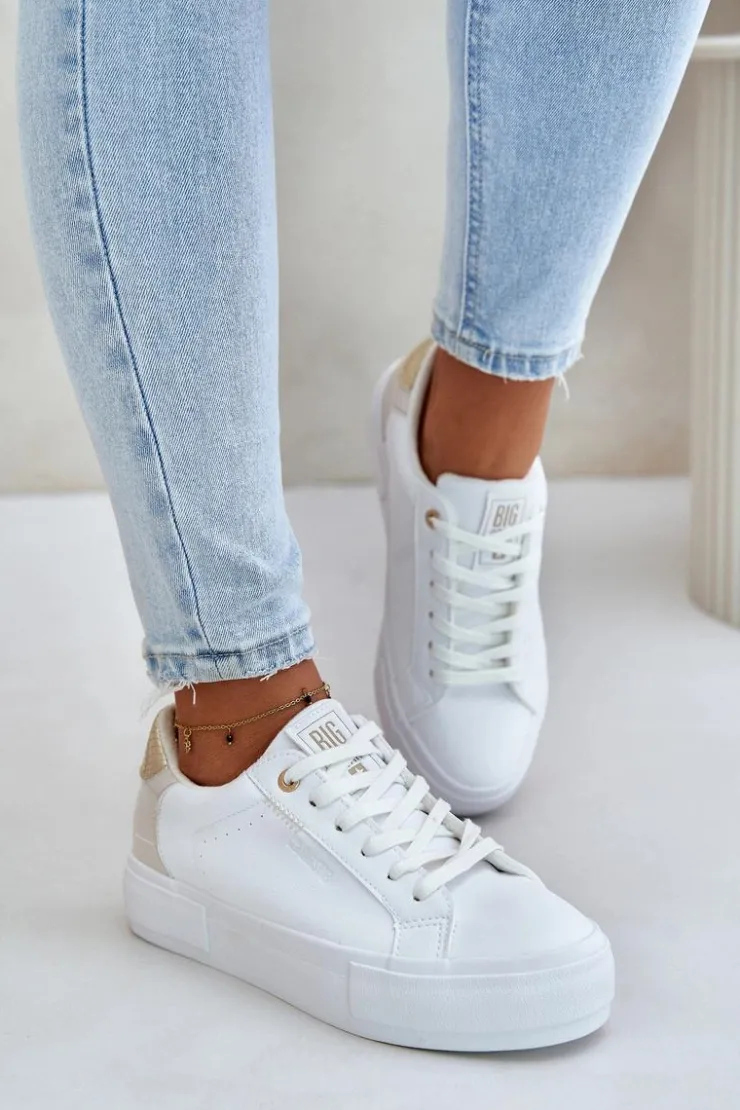 Big Star Shoes Trampki Damskie Big Star|Trampki Damskie Niskie*Ocieplane Trampki Damskie Na Platformie Big Star OO274A452 Białe