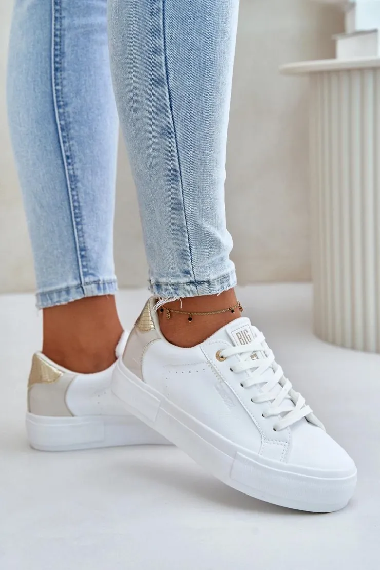 Big Star Shoes Trampki Damskie Big Star|Trampki Damskie Niskie*Ocieplane Trampki Damskie Na Platformie Big Star OO274A452 Białe