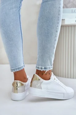 Big Star Shoes Trampki Damskie Big Star|Trampki Damskie Niskie*Ocieplane Trampki Damskie Na Platformie Big Star OO274A452 Białe