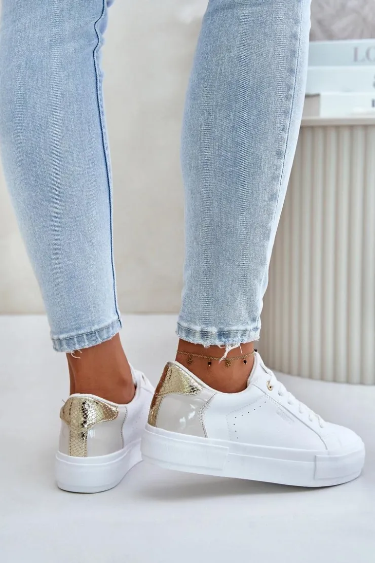 Big Star Shoes Trampki Damskie Big Star|Trampki Damskie Niskie*Ocieplane Trampki Damskie Na Platformie Big Star OO274A452 Białe