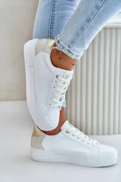 Big Star Shoes Trampki Damskie Big Star|Trampki Damskie Niskie*Ocieplane Trampki Damskie Na Platformie Big Star OO274A452 Białe