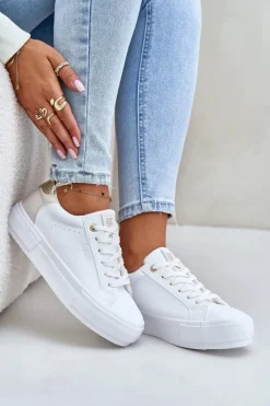 Big Star Shoes Trampki Damskie Big Star|Trampki Damskie Niskie*Ocieplane Trampki Damskie Na Platformie Big Star OO274A452 Białe