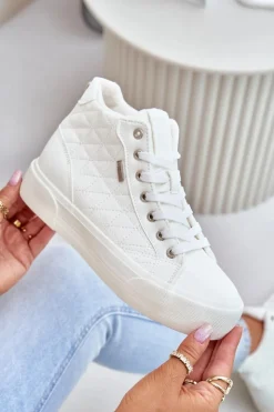 Discount Big Star Shoes Ocieplane Trampki Damskie Z Przeszyciami Big Star OO274A479 Białe Biały