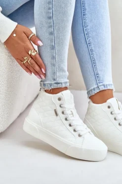 Discount Big Star Shoes Ocieplane Trampki Damskie Z Przeszyciami Big Star OO274A479 Białe Biały